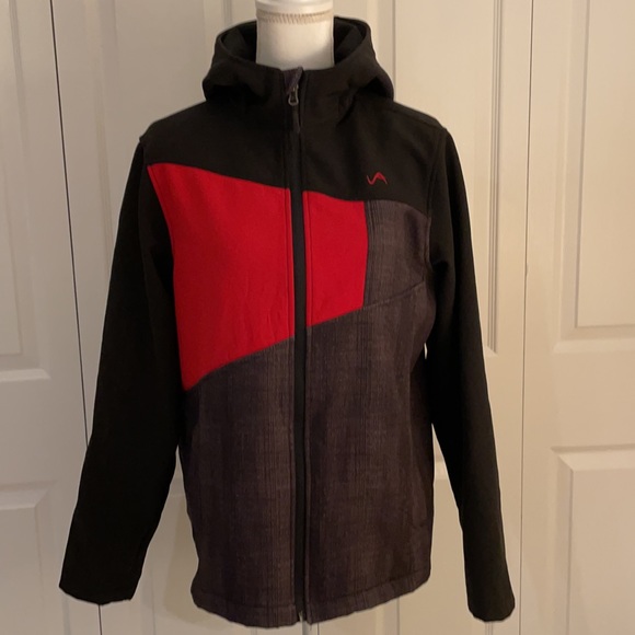 Vertical ‘9 SZ XL (18-20) Women’s Zip Front Lightweight Black/Red Hooded Jacket - Picture 10 of 14